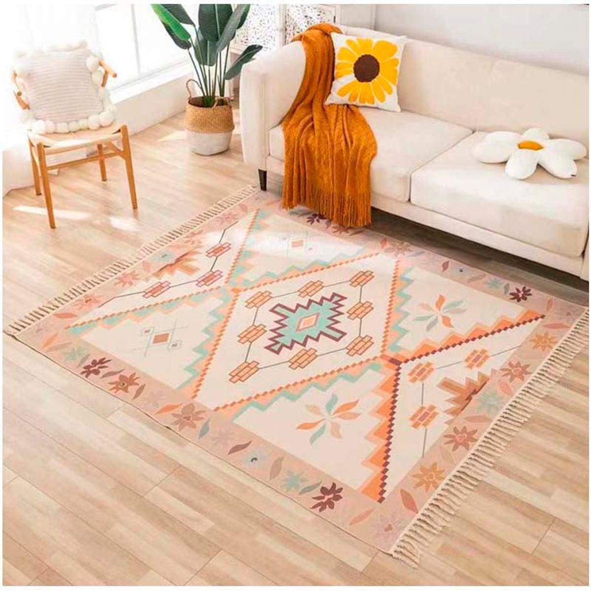 GENERICO - Alfombra bohemia de estilo etnico 180x200 cm.