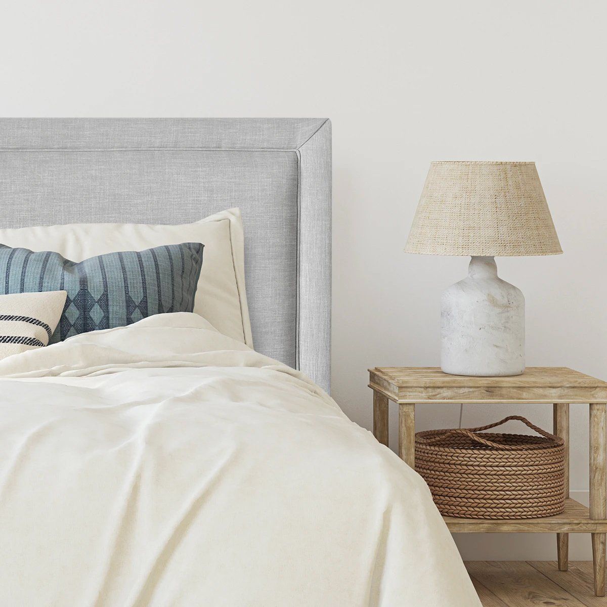 ESPACIO HOGAR - Respaldo de Cama Flat Frame Vivo Lino Gris Plata - Super King