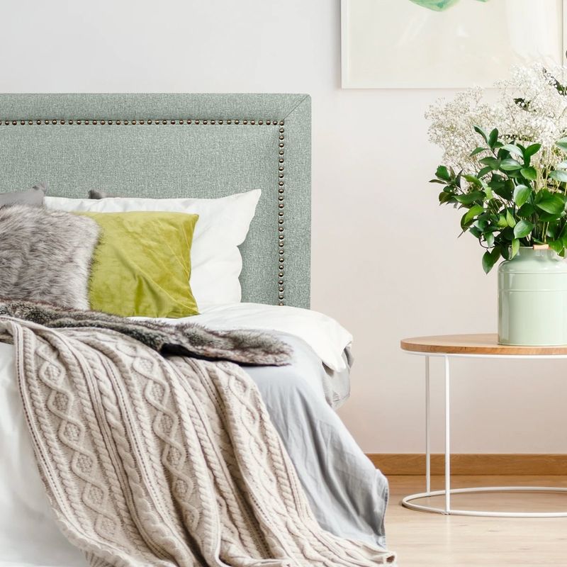 ESPACIO HOGAR - Respaldo de Cama Flat Frame Tachas Lino Verde Jeans Queen