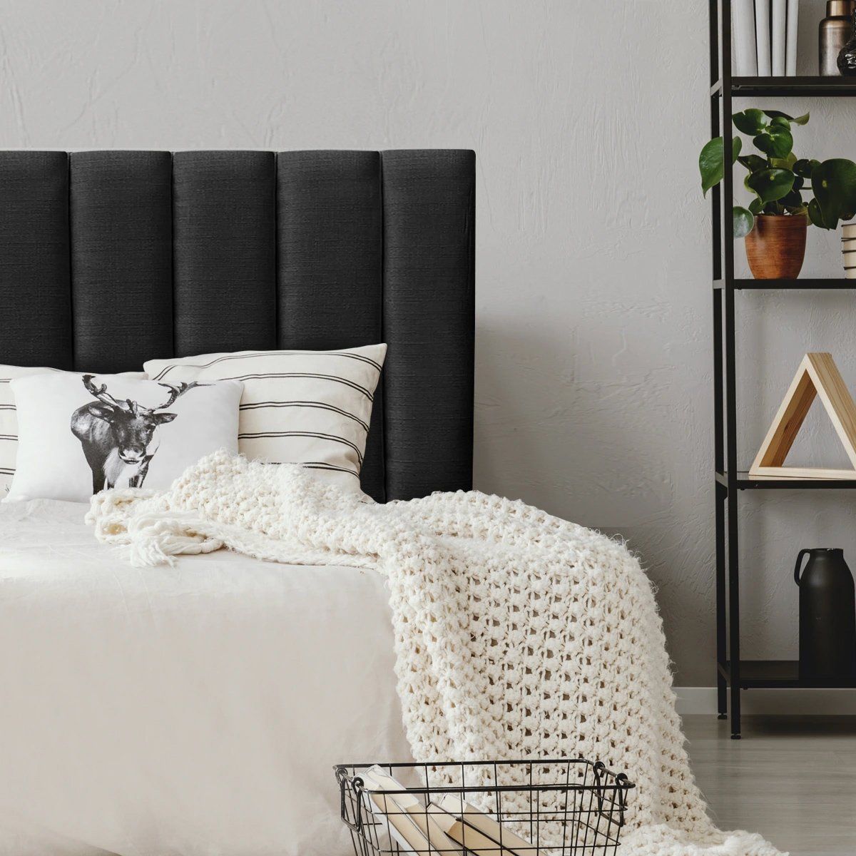 ESPACIO HOGAR - Respaldo de Cama Tubular Vertical Lino Grafito - Queen