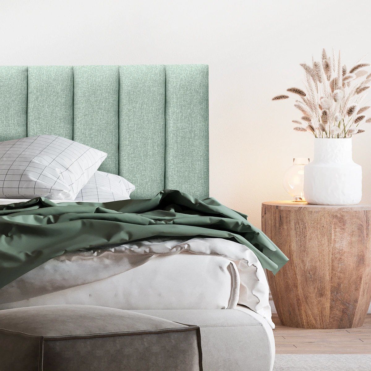 ESPACIO HOGAR - Respaldo de Cama Tubular Vertical Lino Verde Jeans - 1 Plaza