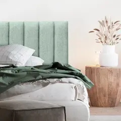 ESPACIO HOGAR - Respaldo de Cama Tubular Vertical Lino Verde Jeans - 2 Plazas