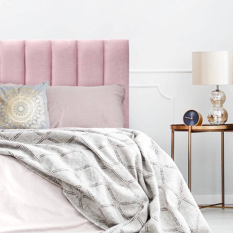 ESPACIO HOGAR - Respaldo de Cama Tubular Vertical Felpa Rosado Claro Queen