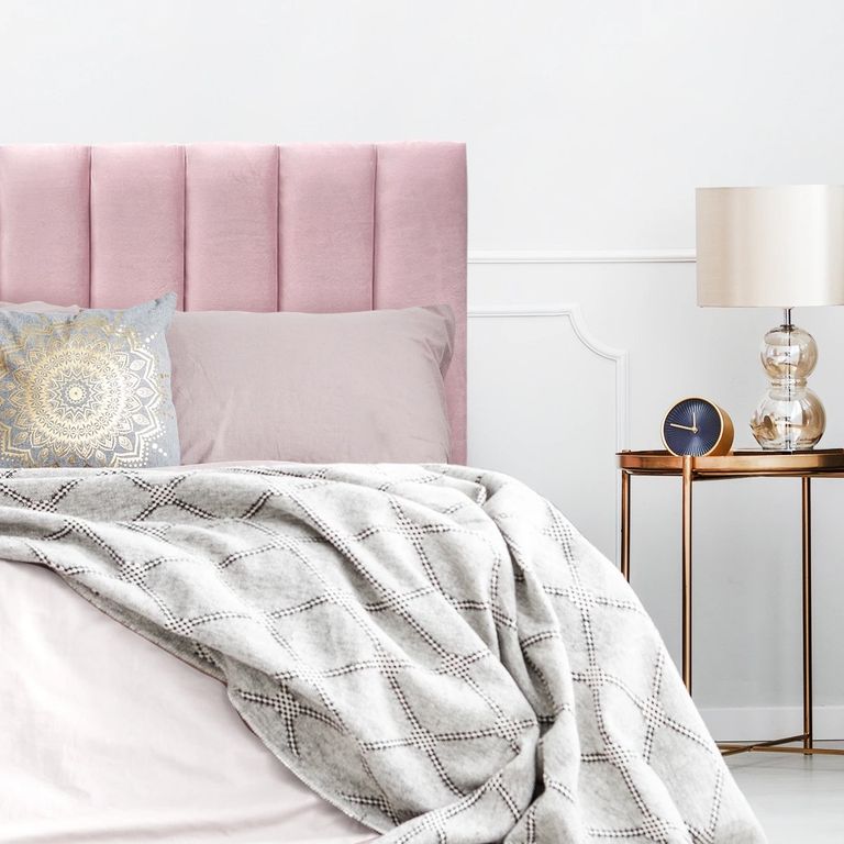 Respaldo de Cama Tubular Vertical Felpa Rosado Claro - King