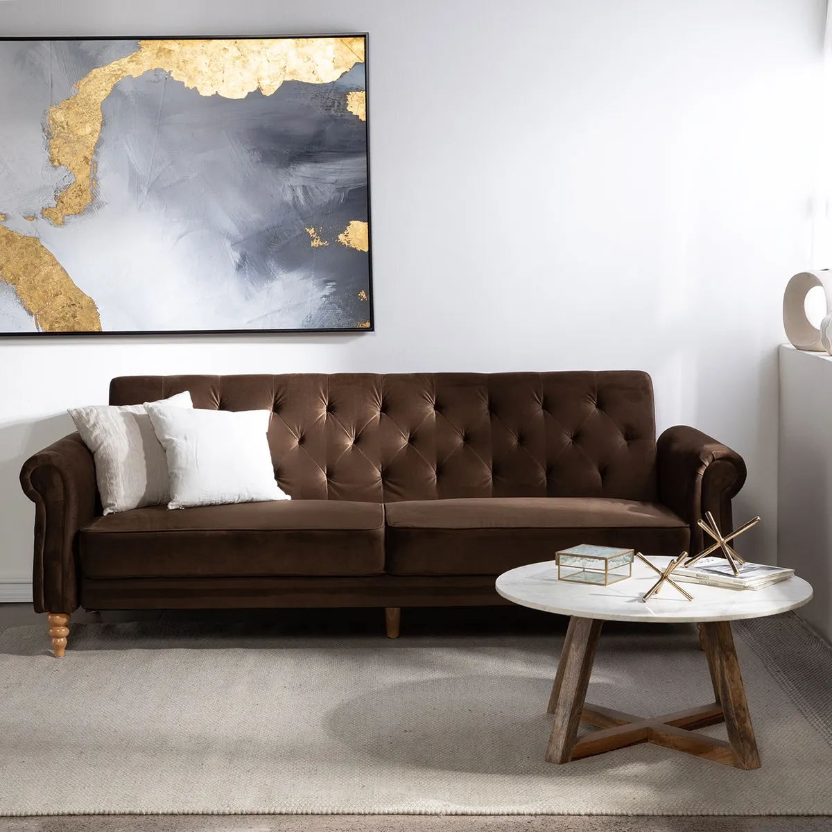 DANIELS - Sofá Futón 3 Cuerpos Clásico Milán Café EG2025BR