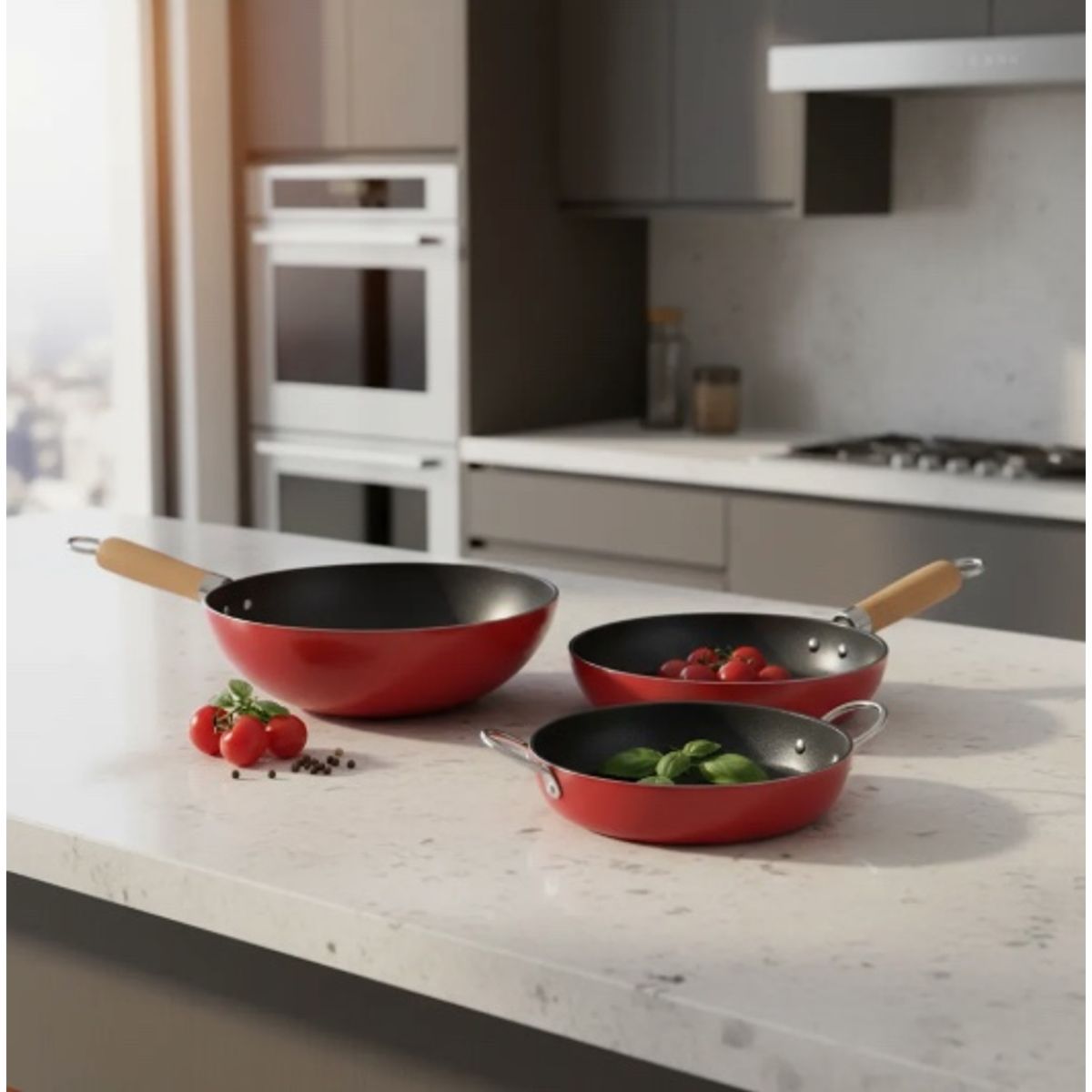 GENERICO - Set De Sarten Wok Y Paila Titanio Antiadherentes