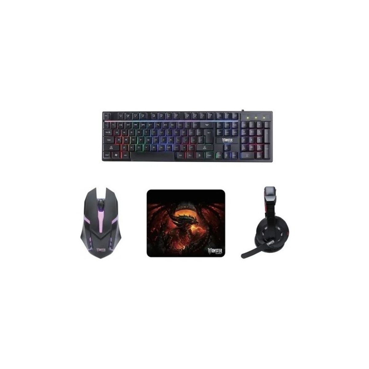 MONSTER - KIT TECLADO Y MOUSE MONSTER 4 En 1 Rgb Insertion K4125
