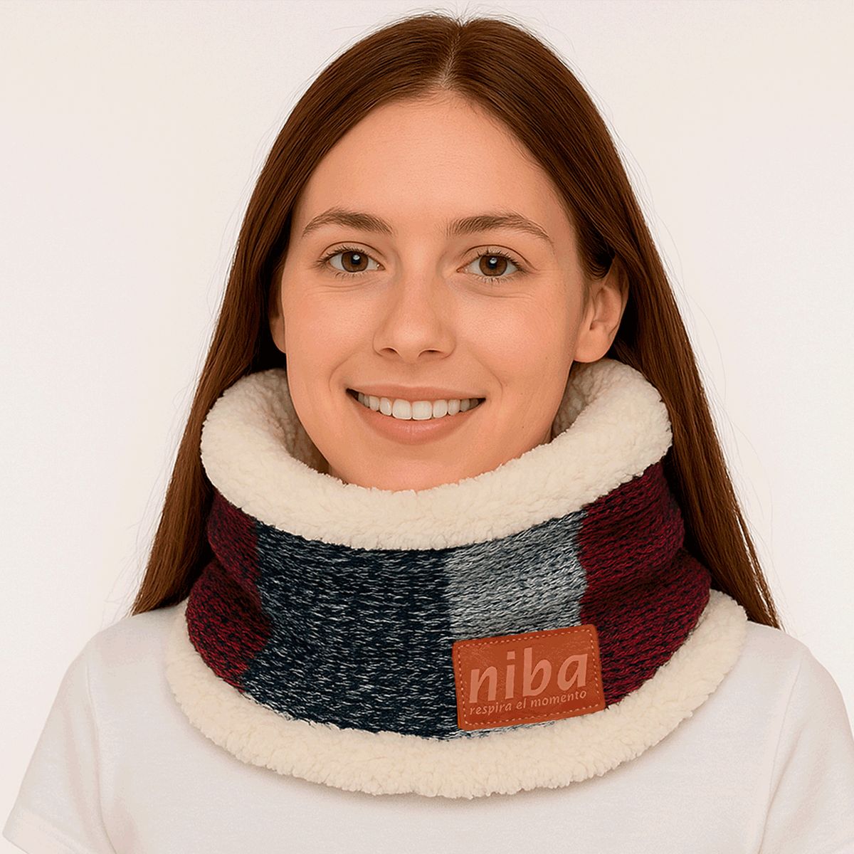 NIBA - Bufanda  Lana Circular Azul Rojo Niba