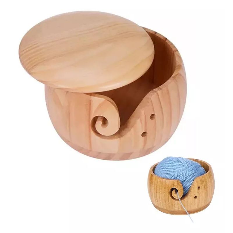 KUANGYE - Cuenco De Madera Porta Ovillos Lana Hilo Para Tejer