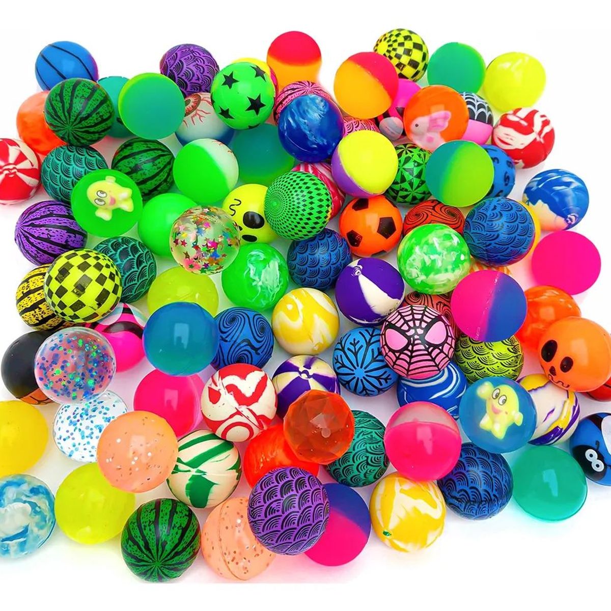 KUANGYE - Pack 100 Pelotas Saltarinas 30mm Juguete Sorpresa Cumpleaños