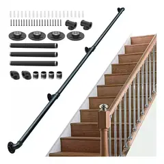 DEKANO - Pasamanos De Tubo Negro Escalera 3m+tornillo Para Escuela Barandilla