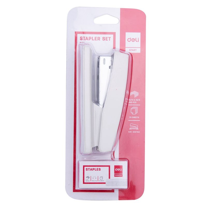 DELI - corchetera 25 hojas 24/6 y 26/6 con corchetes blanco