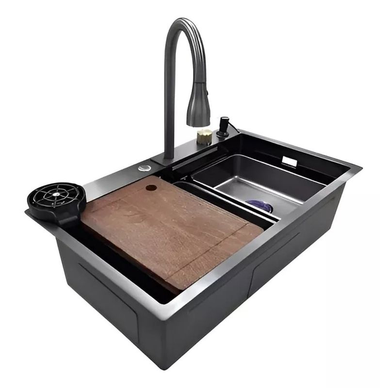 GENERICO - Lavaplato Empotrado Cubierta Lava Plato Simple Negro 75x45cm