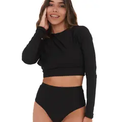 DAIKIRI BIKINIS - Daikiri Bikini Mujer Negro Liso Manga Larga Culote Protección UV