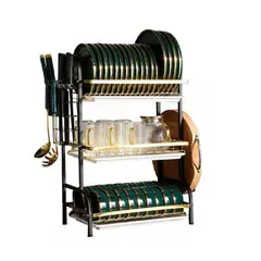 ANGELES DEL HOGAR - Escurridor Trastes Platos 2 Niveles Color Negro Color Oro/Negro