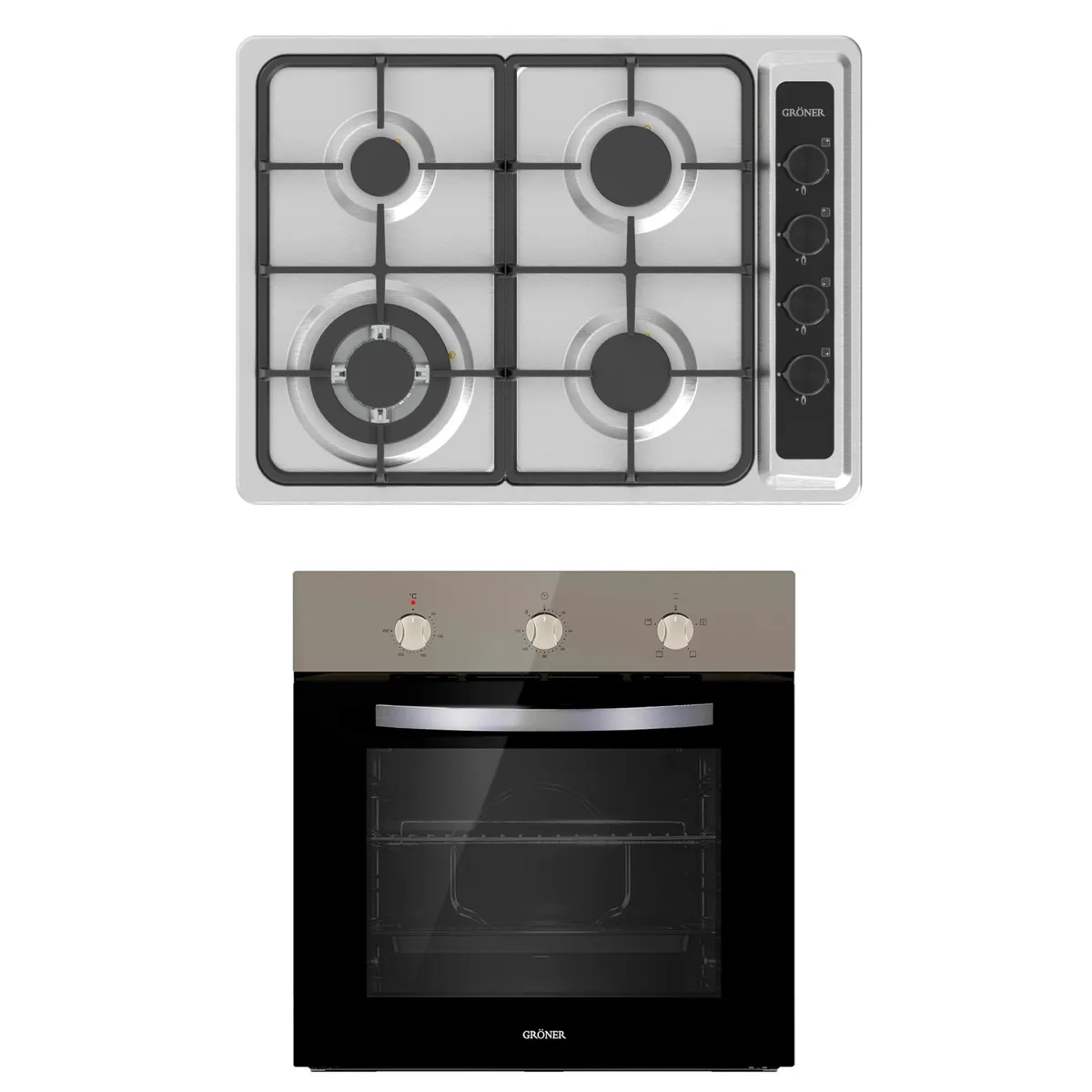 GRONER - Kit Horno Encimera a Gas Inox 4Q