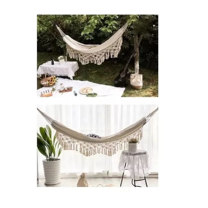 ANGELES DEL HOGAR - Hamaca Con Borlas Para Exteriores 150x200cm Color Blanco