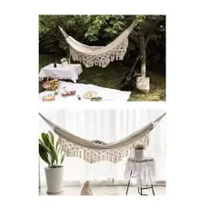 ANGELES DEL HOGAR - Hamaca Con Borlas Para Exteriores 150x200cm Color Blanco