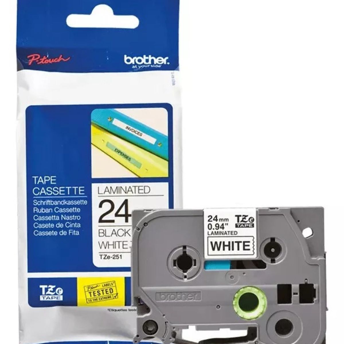 BROTHER - Cinta Brother TZE-251 24mmx8mts Adhesivo Negro Sobre Blanco