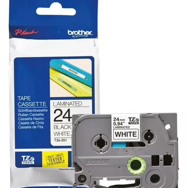 BROTHER - Cinta Brother TZE-251 24mmx8mts Adhesivo Negro Sobre Blanco