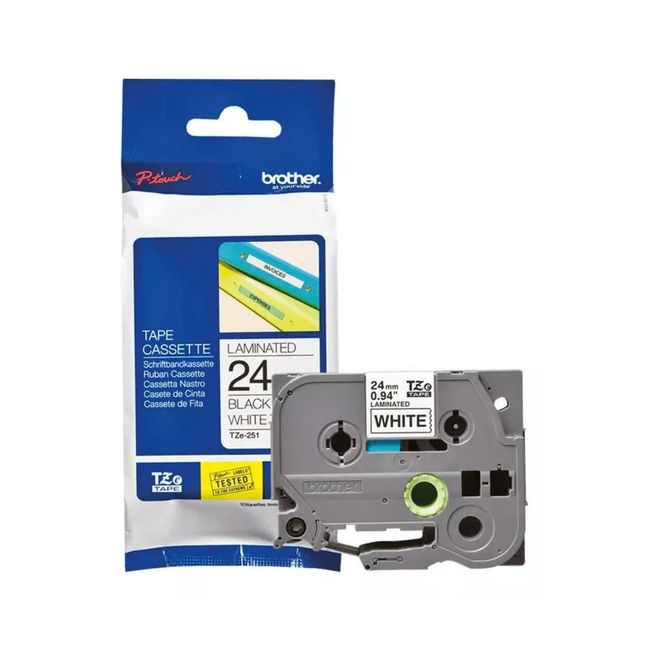 BROTHER - Cinta Brother TZE-251 24mmx8mts Adhesivo Negro Sobre Blanco