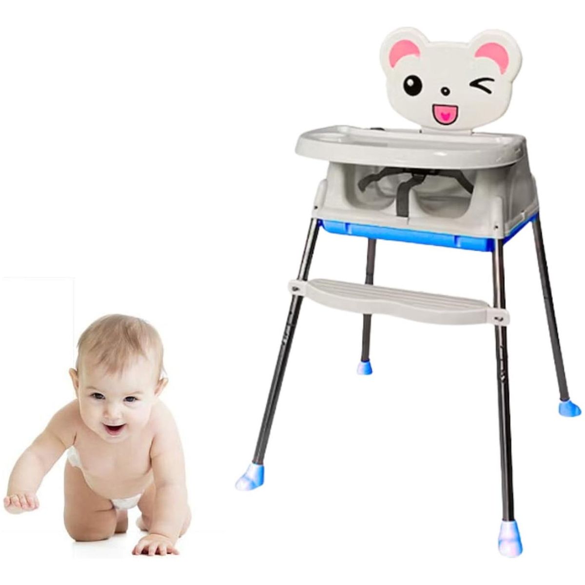 IMPORTCLICK - Silla Comer Bebe Infantil 3 En 1 Ajustable Celeste - Blanco