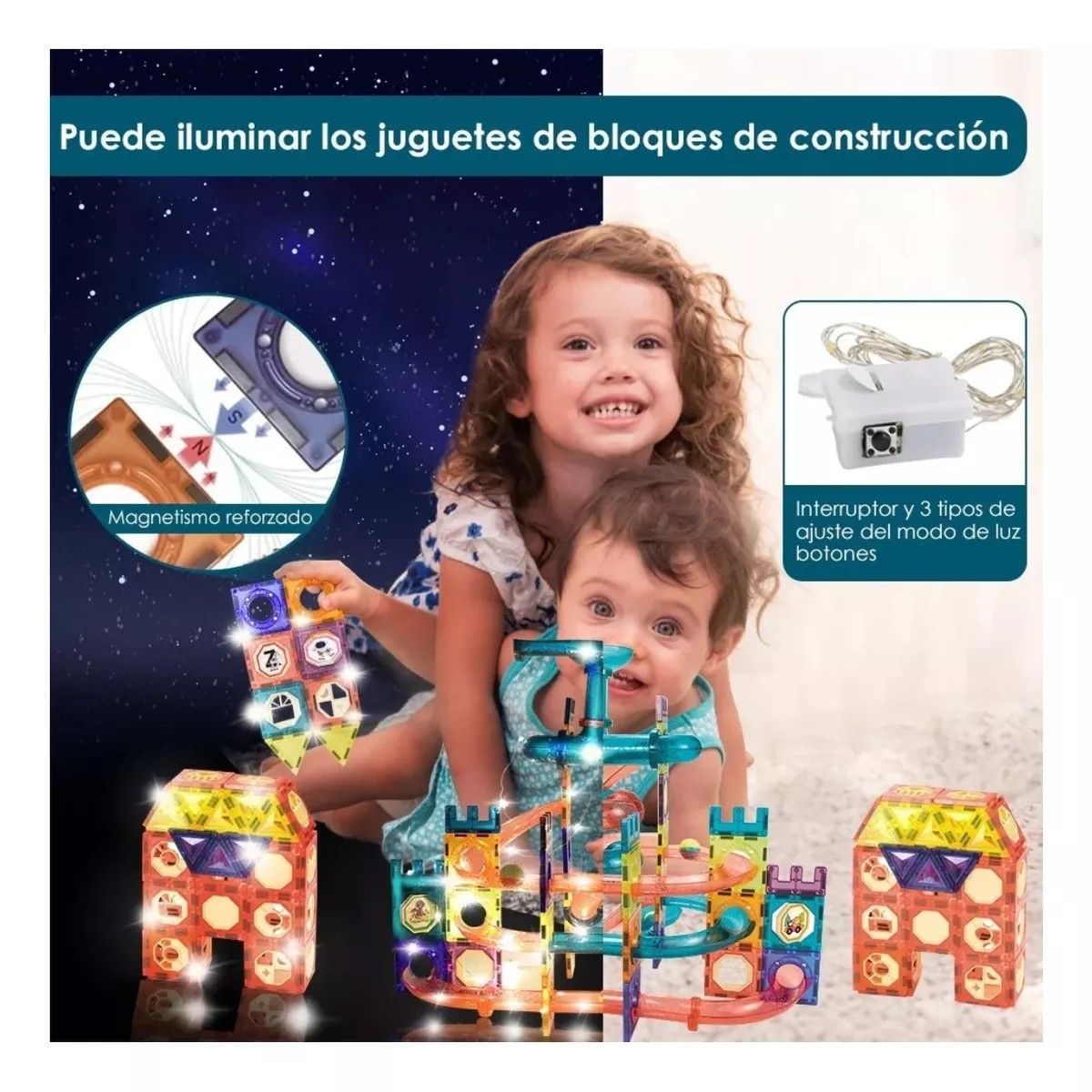 MUNDO MAGIA - Pista De Bolitas Construcción Magnéticos 3d Juguetes 131 Pzs