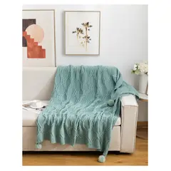 GENERICO - Manta para Sofá o Piecera Modelo Chenille y Pompón Menta