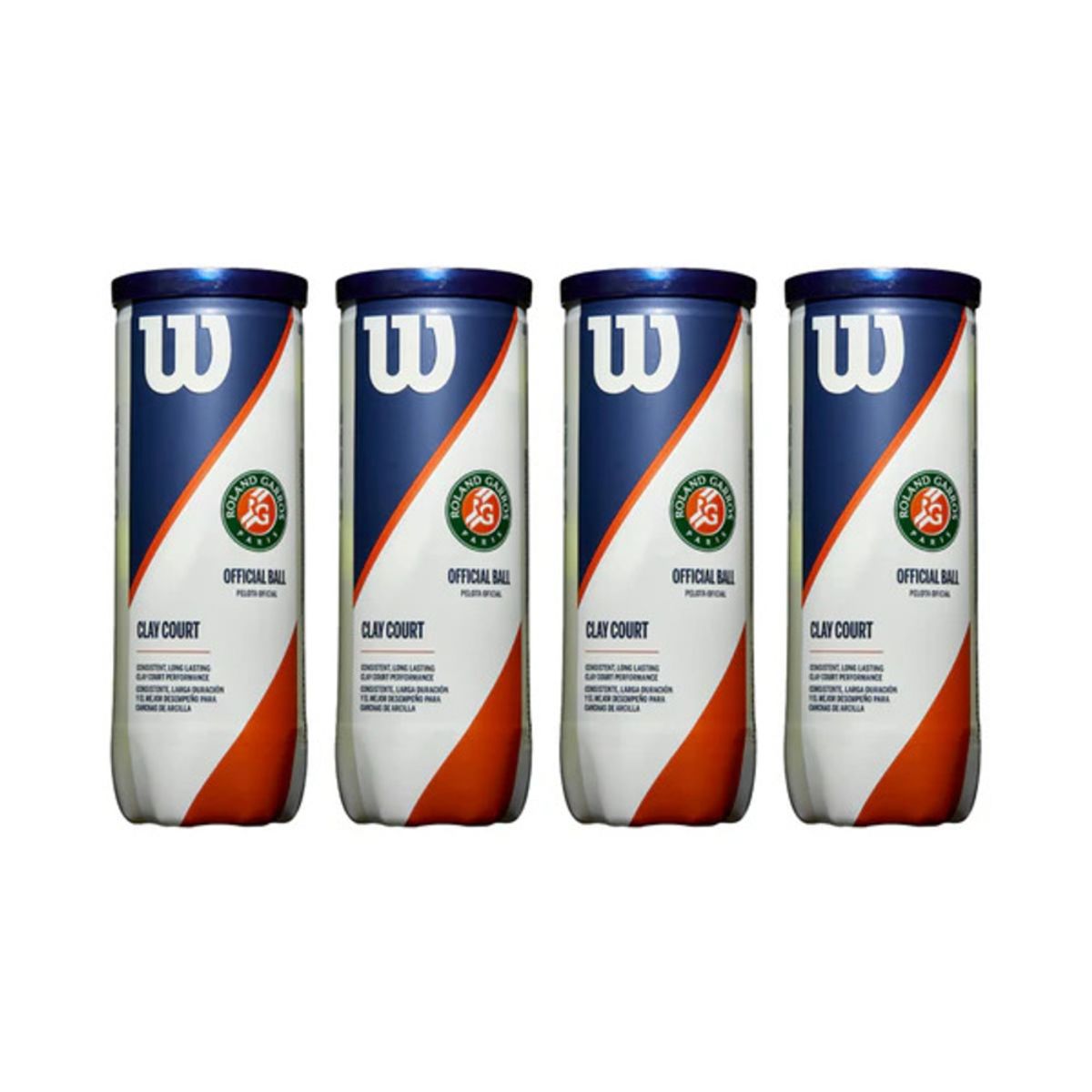 WILSON - Pack de 4 Tarros De Pelotas De Tenis Roland Garros Clay Ct (3 Ball)