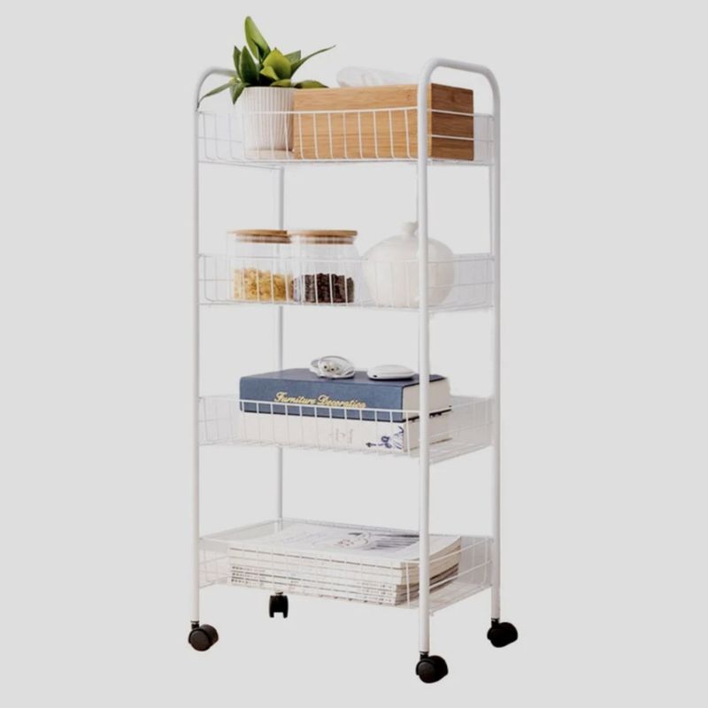 HOMESTAR - Carro Organizador Estante Carrito De Espacios 4 Niveles Ruedas Blanco