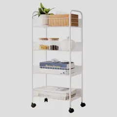 HOMESTAR - Carro Organizador Estante Carrito De Espacios 4 Niveles Ruedas Blanco
