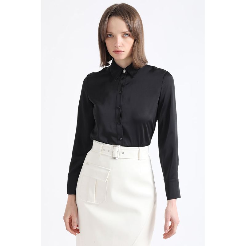 LIOLA - Blusa Cropped Satin, Negro Liola
