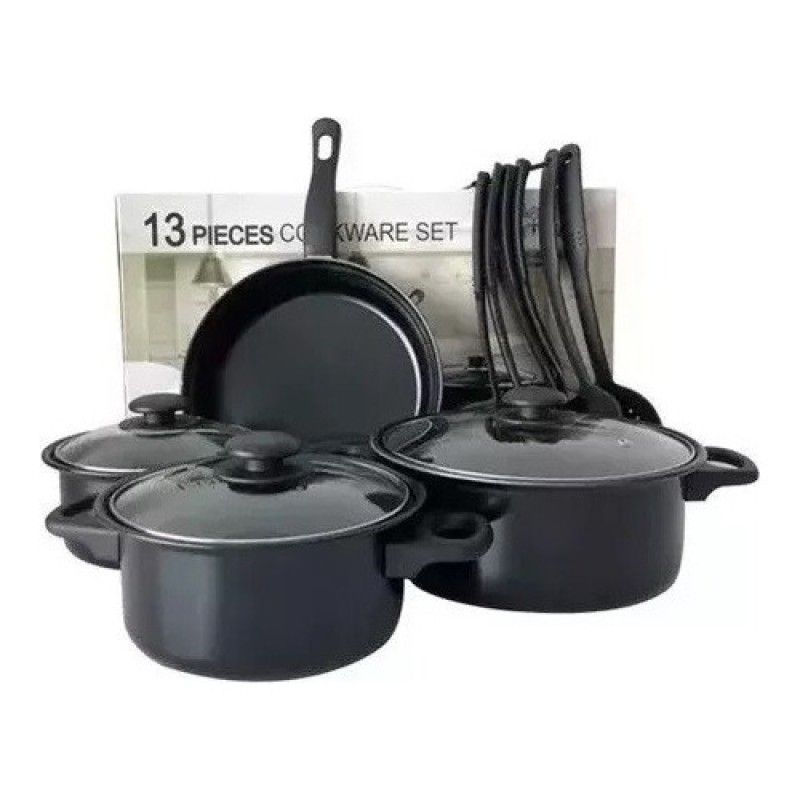 ROZENBERG SPA - Batería Antiadherente Juego De Ollas Mas Utensilios 13 Pcs