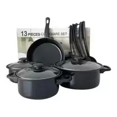 ROZENBERG SPA - Batería Antiadherente Juego De Ollas Mas Utensilios 13 Pcs