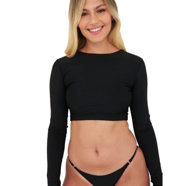 DAIKIRI BIKINIS - Daikiri Bikini Mujer Negro Liso Manga Larga Ajustable Protección UV