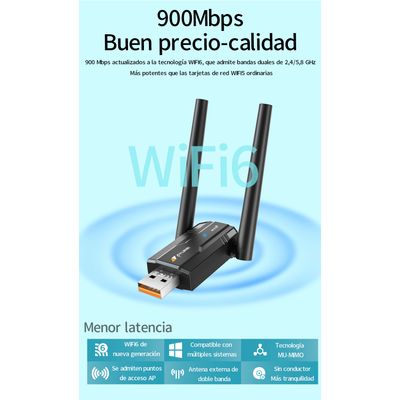Imagen 2 del producto Adaptador Antena Wifi6 Ax 900 mbps 2.4ghz 5ghz Usb Pc