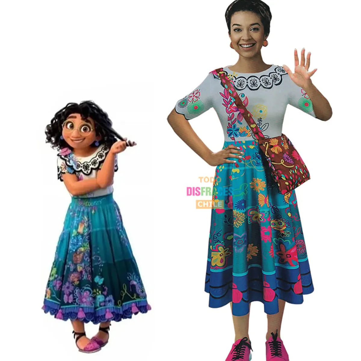 TODODISFRACESCHILE - Disfraz Mirabel Madrigal Encanto Con Bolso Talla 5 a 6