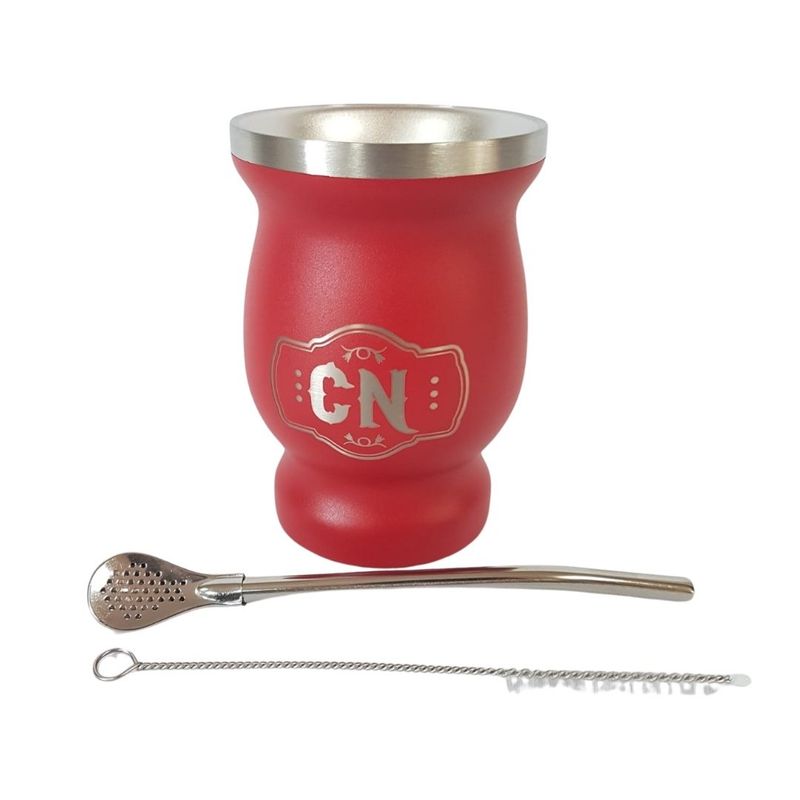 COSAS NUESTRAS - Mate De Acero Inoxidable - Kit De 3 Piezas rojo