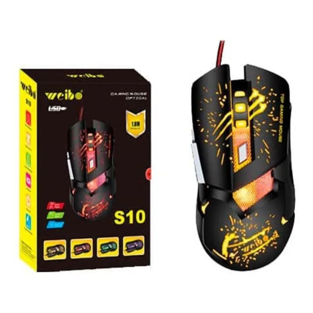 WEIBO - Mouse Gamer Weibo S10 Led Ergonomico 3200dpi 18MTS Cable RGB