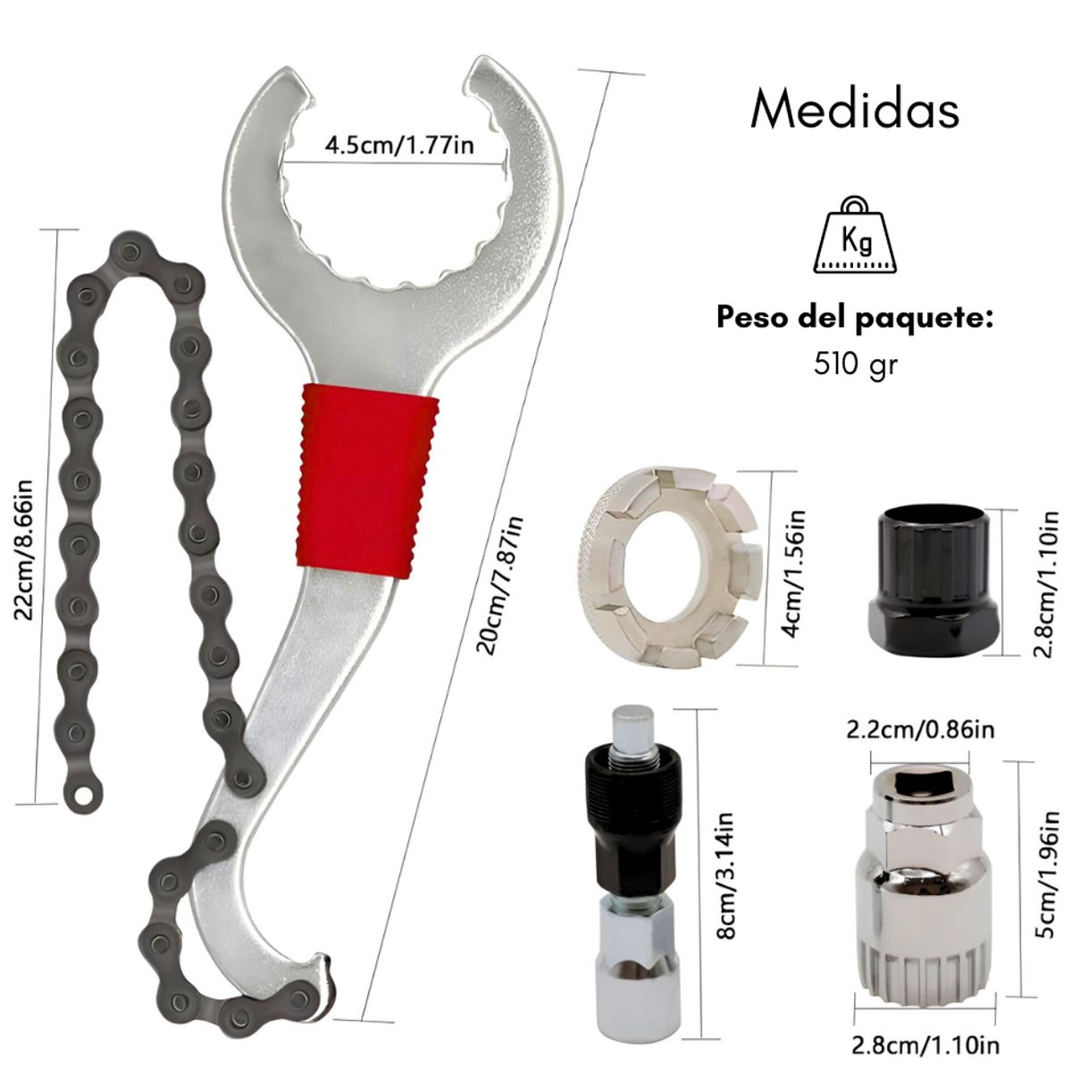 GENERICO - Herramientas Bici Extractor Motor Corta Cadena Llave 5pcs