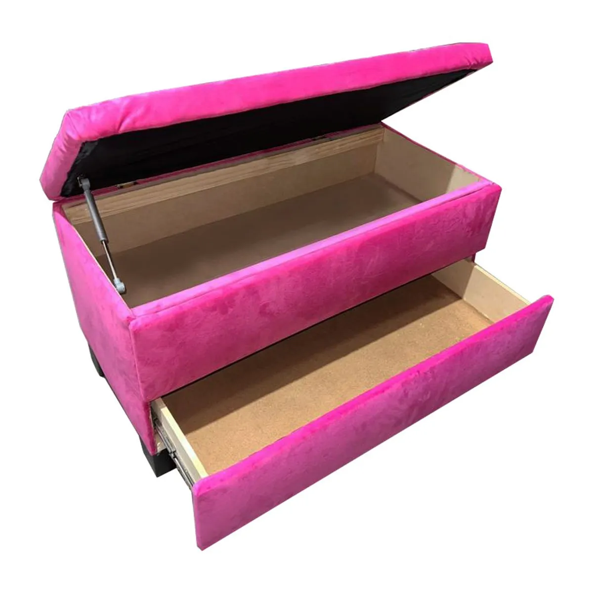 MUEBLES HVM - Banqueta Baul Zapatero HVM Rosado Felpa Pmadera
