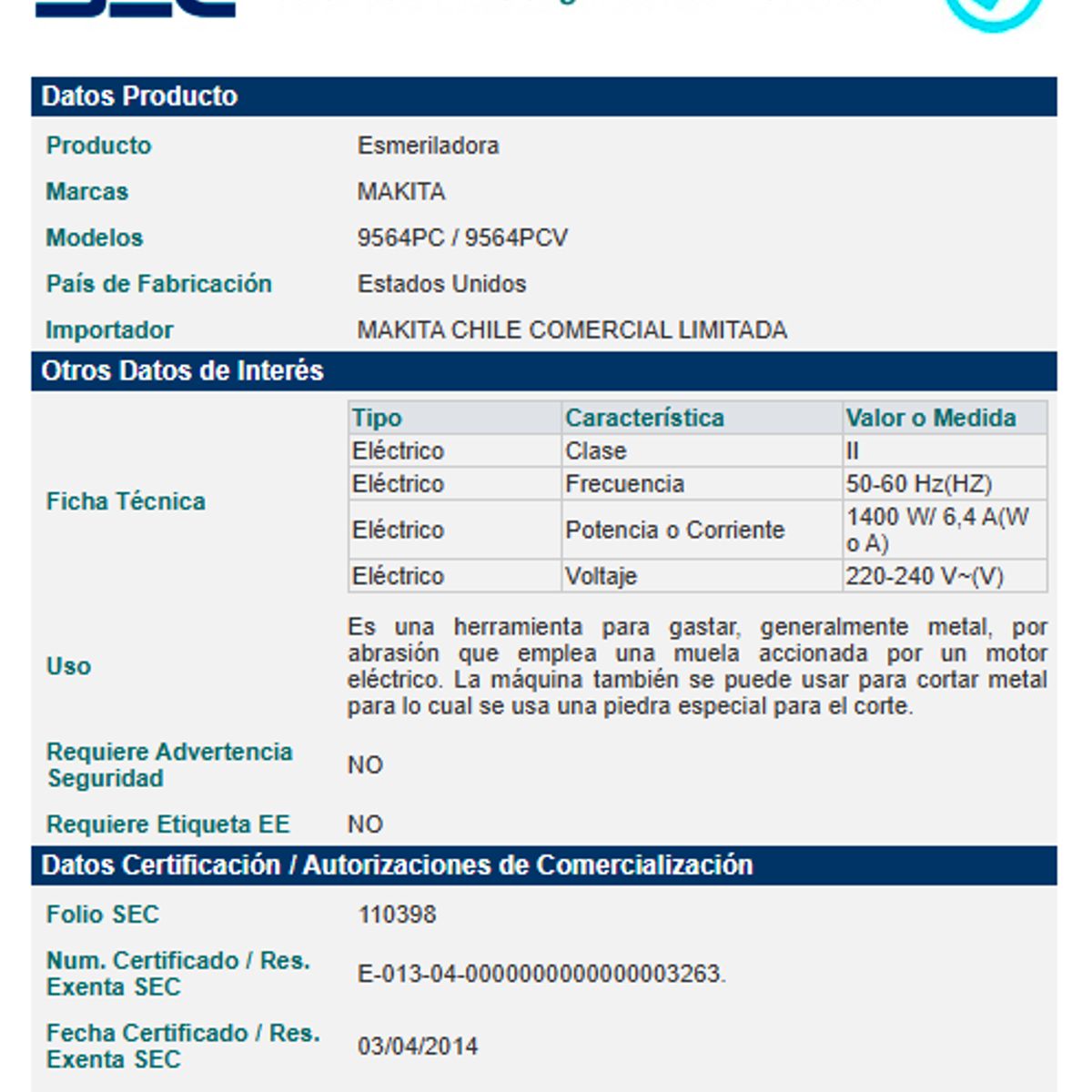 MAKITA - Amoladora Angular Makita 9564pcv Turquesa 220v 1400w