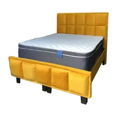MUEBLES HVM - Cama Ame 2P Premium Tanon Respaldo Amarillo Pmadera