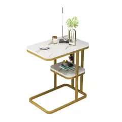 GENERICO - Mesa Auxiliar Mesa De Té Dos Niveles Para Sala Sofa Y Cama Blanco