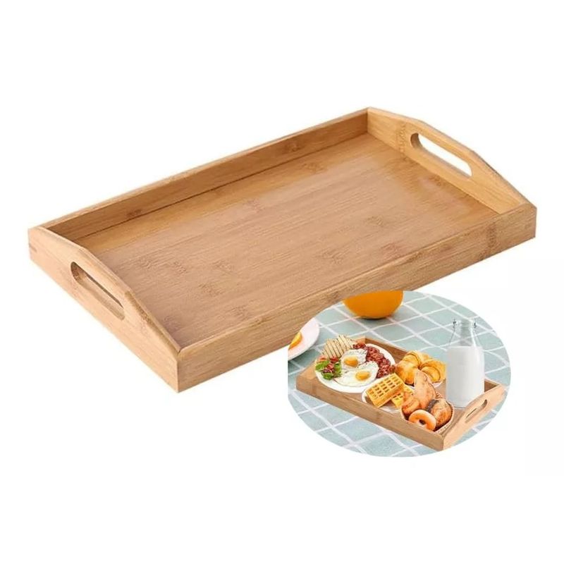 GENERICO - Bandejas De Bambu Bandejas Madera Desayuno Bandeja 45x33cm