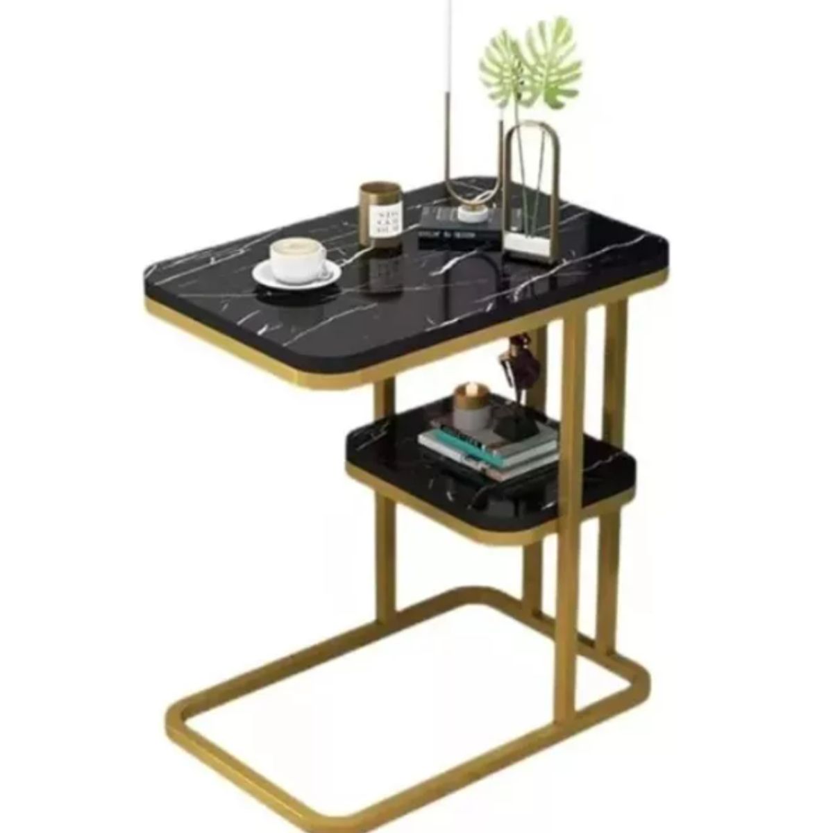 GENERICO - Mesa Auxiliar Mesa De Té Dos Niveles Para Sala Sofa Y Cama Negro