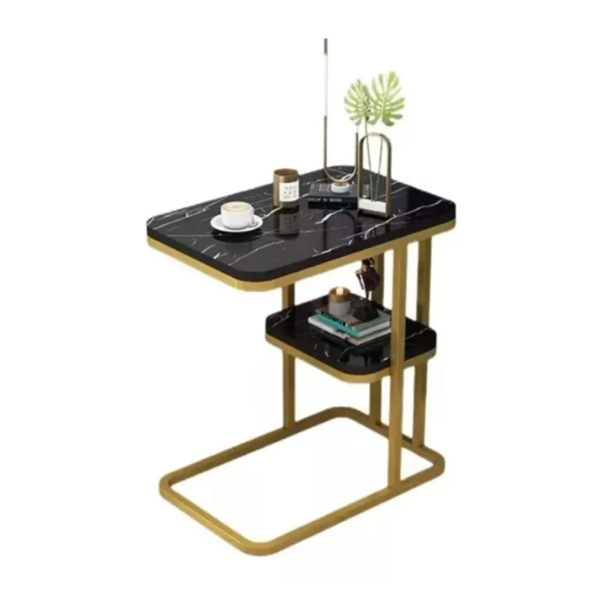 GENERICO - Mesa Auxiliar Mesa De Té Dos Niveles Para Sala Sofa Y Cama Negro
