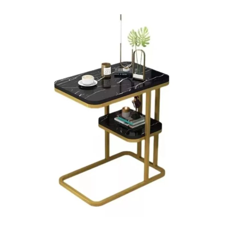 GENERICO - Mesa Auxiliar Mesa De Té Dos Niveles Para Sala Sofa Y Cama Negro