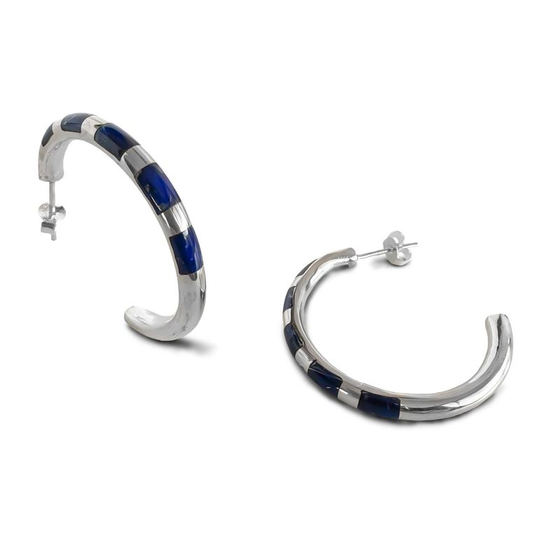 ANDREA COGGIOLA JOYAS - Aros Argolla Cebra Lapislázuli Plata Fina 925