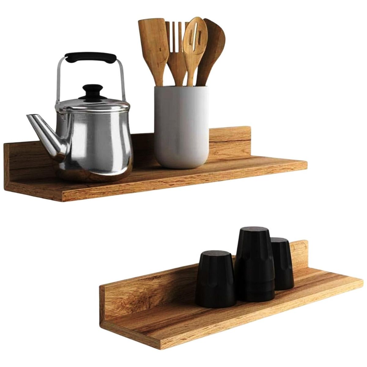 IMPORTCLICK - Set 4 Repisas Flotantes Rectas Soporte Café Claro 2